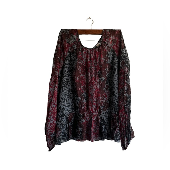 cinq a sept Tops - Cinq a Sept silk floral long sleeve top color burgundy and‎ black size S